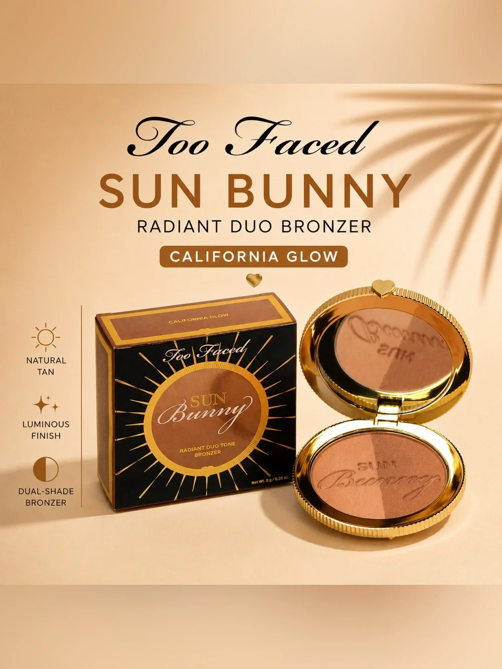 ✨ NEW Too Faced Sun Bunny Radiant Duo Bronzer California Glow BNIB Full Size ✨